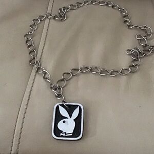 PLAYBOY Silver and Black Pendant Necklace Vintage